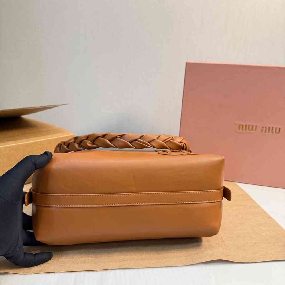 Miu Miu Embroidered Logo Brown Leather Shoulder Bag - Picture 9 of 9